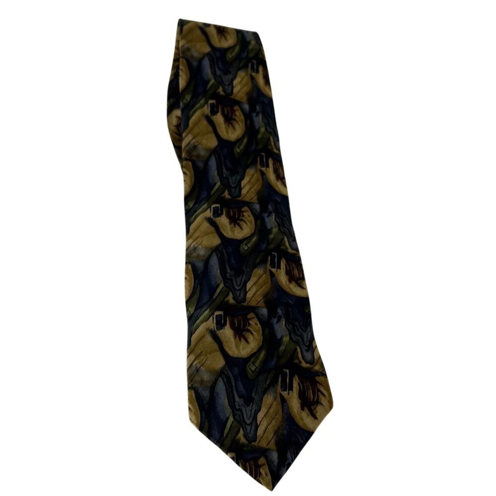 J. Garcia Men's Silk Geometric Necktie Multicolor Hand-sewn Blue Gold